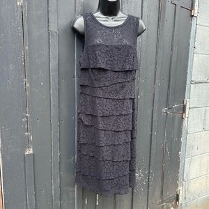 LAUNDRY by Shelli Segal. Tiered Lace Black Dress